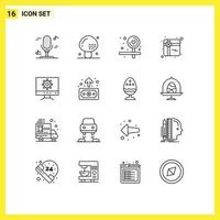 Set of 16 Vector Outlines on Grid for business setting board computer shopping Editable Vector Design Elements