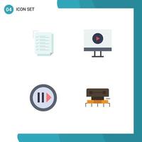 4 Universal Flat Icons Set for Web and Mobile Applications check list player notepad video level Editable Vector Design Elements