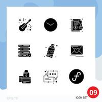 Set of 9 Vector Solid Glyphs on Grid for waste server clock security paper Editable Vector Design Elements