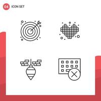 Mobile Interface Line Set of 4 Pictograms of marketing plumb target games plumb bob Editable Vector Design Elements