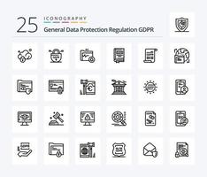 gdpr 25 línea icono paquete incluso consentimiento . historia. gdpr . ley . documento vector