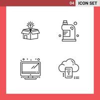 Modern Set of 4 Filledline Flat Colors Pictograph of box household solution cleaning monitor Editable Vector Design Elements