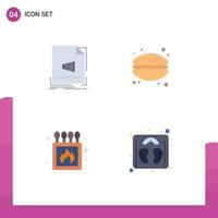 User Interface Pack of 4 Basic Flat Icons of audio camping music dessert match Editable Vector Design Elements