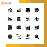 16 User Interface Solid Glyph Pack of modern Signs and Symbols of taxi service weightlifting public monster Editable Vector Design Elements