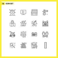 Universal Icon Symbols Group of 16 Modern Outlines of map weather card thermometer shopping Editable Vector Design Elements