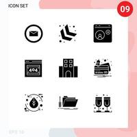 Editable Vector Line Pack of 9 Simple Solid Glyphs of journey apartment help server error page Editable Vector Design Elements