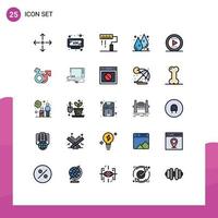 Set of 25 Modern UI Icons Symbols Signs for media water design liquid drop Editable Vector Design Elements