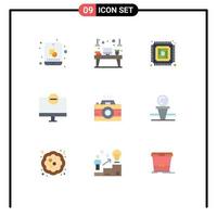 Stock Vector Icon Pack of 9 Line Signs and Symbols for camera hardware monitor gadget computers Editable Vector Design Elements