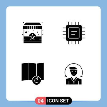 4 Universal Solid Glyph Signs Symbols of ecommerce user stand processor client Editable Vector Design Elements