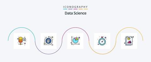 Data Science Line Filled Flat 5 Icon Pack Including analytics. time analysis. chart. time. clock vector