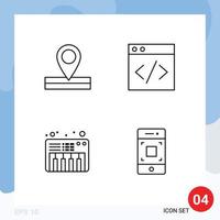 4 Universal Line Signs Symbols of map camera web music smartphone Editable Vector Design Elements