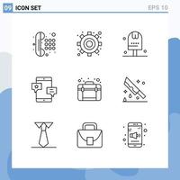 Modern Set of 9 Outlines and symbols such as bag network done media chat Editable Vector Design Elements