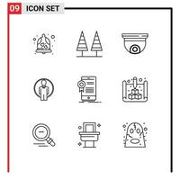 Modern Set of 9 Outlines and symbols such as image id tree user security Editable Vector Design Elements