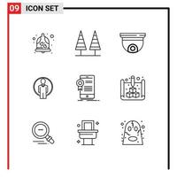 Modern Set of 9 Outlines and symbols such as image id tree user security Editable Vector Design Elements