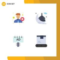 Group of 4 Modern Flat Icons Set for delete pray recruitment cresent board Editable Vector Design Elements