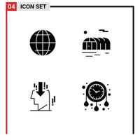 4 Thematic Vector Solid Glyphs and Editable Symbols of globe public farming head time Editable Vector Design Elements