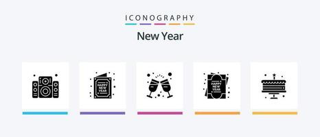 New Year Glyph 5 Icon Pack Including celebration. new year. wish. greeting card. party. Creative Icons Design vector
