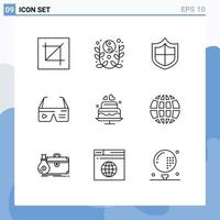 Pictogram Set of 9 Simple Outlines of google digital yin yang computing security Editable Vector Design Elements