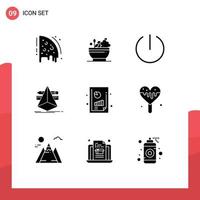 Mobile Interface Solid Glyph Set of 9 Pictograms of financial report business productivity report off tools designer Editable Vector Design Elements