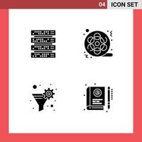 Group of 4 Solid Glyphs Signs and Symbols for computer data filter server cinema funnel Editable Vector Design Elements