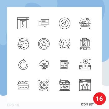 16 Universal Outlines Set for Web and Mobile Applications electric workplace map office light Editable Vector Design Elements