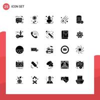 Modern Set of 25 Solid Glyphs Pictograph of server space tea comet drink Editable Vector Design Elements