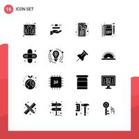 Set of 16 Commercial Solid Glyphs pack for bandage notebook banking note diary Editable Vector Design Elements