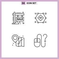 Pack of 4 Modern Filledline Flat Colors Signs and Symbols for Web Print Media such as board wifi sign iot location Editable Vector Design Elements