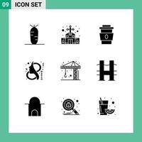 Set of 9 Vector Solid Glyphs on Grid for architecture symbol cup female ay Editable Vector Design Elements