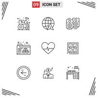 9 Universal Outlines Set for Web and Mobile Applications construction science love song heart folder Editable Vector Design Elements