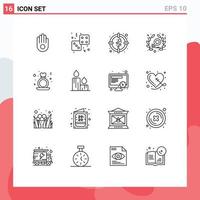 User Interface Pack of 16 Basic Outlines of proposal day heart women feminism Editable Vector Design Elements