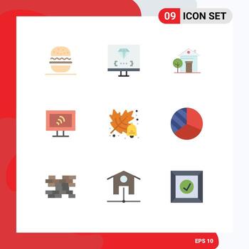 Mobile Interface Flat Color Set of 9 Pictograms of education service programming wifi hotel Editable Vector Design Elements