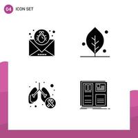 Set of 4 Vector Solid Glyphs on Grid for attack cancer mail leaf lung Editable Vector Design Elements