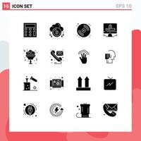 Modern Set of 16 Solid Glyphs and symbols such as glass security cd lock computer Editable Vector Design Elements