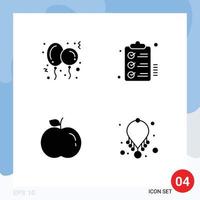 Set of 4 Vector Solid Glyphs on Grid for balloon apple toy tasks accessories Editable Vector Design Elements