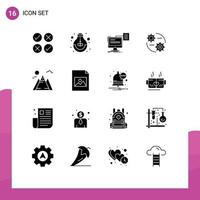 Universal Icon Symbols Group of 16 Modern Solid Glyphs of setting setting study control cv Editable Vector Design Elements