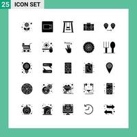 Mobile Interface Solid Glyph Set of 25 Pictograms of trolly location park gps travel Editable Vector Design Elements