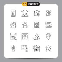 Set of 16 Modern UI Icons Symbols Signs for coin india travel plate hand Editable Vector Design Elements