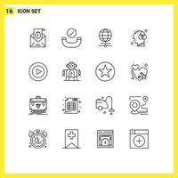 Editable Vector Line Pack of 16 Simple Outlines of video studio internet color human mind Editable Vector Design Elements