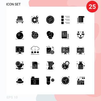 Modern Set of 25 Solid Glyphs and symbols such as file menu eye list checklist Editable Vector Design Elements