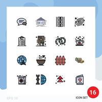 Universal Icon Symbols Group of 16 Modern Flat Color Filled Lines of task checklist network space astronomy Editable Creative Vector Design Elements