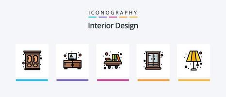 interior diseño línea lleno 5 5 icono paquete incluso gabinete. Encendiendo. mesa. ligero. Decorar. creativo íconos diseño vector