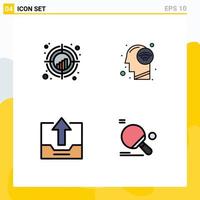 Mobile Interface Filledline Flat Color Set of 4 Pictograms of chart cabinet target human drawer Editable Vector Design Elements