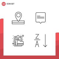 Mobile Interface Line Set of 4 Pictograms of map file chat archive alphabetical Editable Vector Design Elements