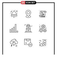 9 Creative Icons Modern Signs and Symbols of watchtower observatory book signal connection Editable Vector Design Elements