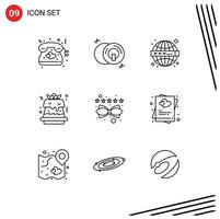 Editable Vector Line Pack of 9 Simple Outlines of lead content seo food cake Editable Vector Design Elements