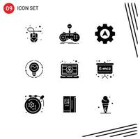 Set of 9 Modern UI Icons Symbols Signs for light idea gaming generation bulb Editable Vector Design Elements