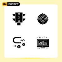 Modern Set of 4 Solid Glyphs and symbols such as light investment target point adobe Editable Vector Design Elements