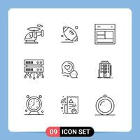 Set of 9 Commercial Outlines pack for message shared web design shared server website Editable Vector Design Elements