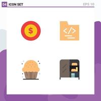 4 Creative Icons Modern Signs and Symbols of dollar coin food folder candy furniture Editable Vector Design Elements